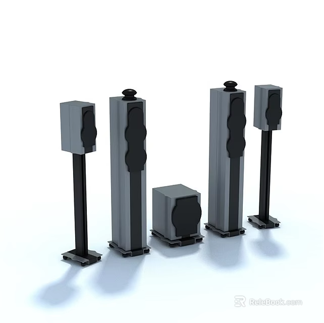 Modern Home Audio System With Floorstanding Surround And Center Speakers 3d model 