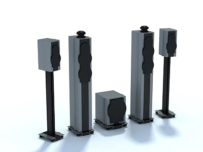 Modern Home Audio System With Floorstanding Surround And Center Speakers 3d model