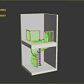 Architectural Model of Two Story Building with Spiral Staircase and Balcony Railings