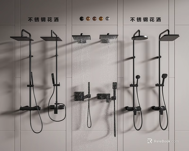 Stainless Steel Wall Mounted Shower Systems With Multiple Styles Including Rainfall And Handheld Heads 3d model