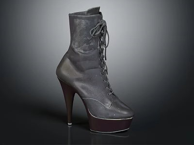 Black High Heeled Boots With Lace Up Design And Platform Stiletto Heel 3d model