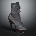 Black High Heeled Boots With Lace Up Design And Platform Stiletto Heel