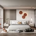 Modern Bedroom Interior Design With Comfortable Bed Circular Wall Decor And Soft Lighting 3d model