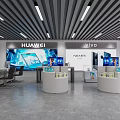 Mobile Phone Retail Store Interior With Blue Walls White Display Counters And Digital Screens
