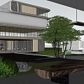 Modern Outdoor Pergola Design With Lush Greenery Water Feature And Wooden Bench In Garden