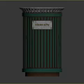 Architectural Style Green Metal Trash Bin Featuring Clean City Sign And Grid Top