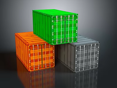 Colorful Stacked Shipping Containers in Green Orange and Gray on Dark Background 3d model