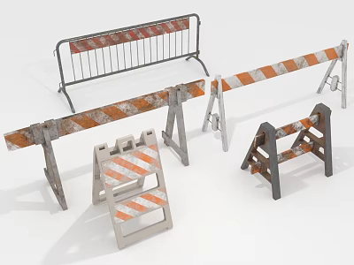 Construction Site Barriers With Metal Fencing Plastic Roadblocks And Orange Striped Cones 3d model