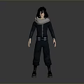Man 3D Character Wearing Dark Jumpsuit Scarf And Boots Standing Pose