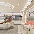 Bright Modern Dessert Shop With Assorted Pastries Display Cases And Cozy Seating Area
