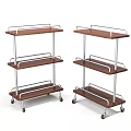 Practical Three Tier Mobile Shelving Units With Wooden Shelves And Metal Frames