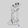 Wrought Iron Decorative Ornament With Rose Design And Curly Metal Patterns