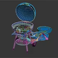Blue Portable Outdoor Grill With Open Lid Wheels Stand And Metal Grate