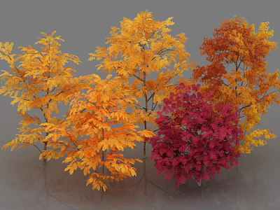 Vibrant Autumn Trees with Yellow Orange Red Foliage in Garden Landscape 3d model