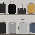 Multicolor Hard Shell Suitcases With Rolling Wheels Displayed On Shelves 3d model
