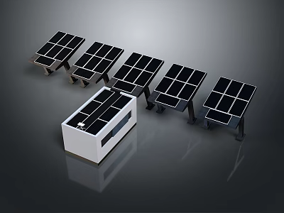 Solar Powered Computer Server System With Multiple Solar Panels Setup 3d model