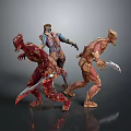 Fantasy Characters And Bio Mechanical Creatures With Swords In Dynamic Poses