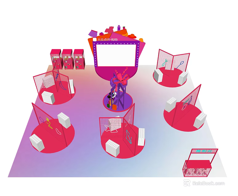 Stylish Check in Photo Spot With Pink Circular Platforms And Decorative Structures 3d model 