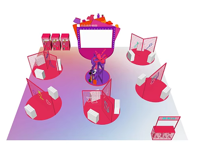 Stylish Check in Photo Spot With Pink Circular Platforms And Decorative Structures 3d model