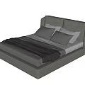 Modern Gray Fabric Double Bed With Two Pillows And Gray Blanket 3d model