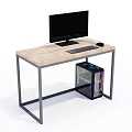 Wooden Top Computer Desk with Metal Frame Monitor Keyboard Mouse and RGB Light Computer Case