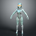 Futuristic Female Robot Character With Glowing Orange Eyes And Metallic Body Design