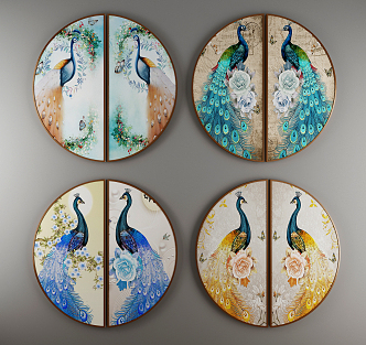 New Chinese Style Round Frame Painting Hanging Painting 3d model