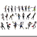 Active Group Of People Playing Frisbee With Dynamic Poses And Sportswear Outfits