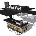 Mobile Chai Cart With Black Awning Wheels And Wooden Counter For Street Vending