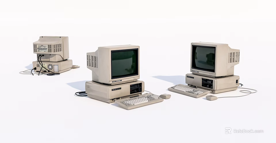 Vintage Retro Desktop Computer Systems With Monitor Keyboard And Mouse Setup 3d model 