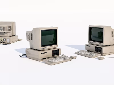 Vintage Retro Desktop Computer Systems With Monitor Keyboard And Mouse Setup 3d model