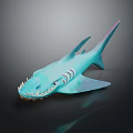 Teal Shark with Sharp Teeth 3D Model on Dark Background with Reflection 3d model