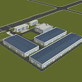 Modern Industrial Factory Complex With Large Workshop Buildings Surrounded By Greenery And Road Access