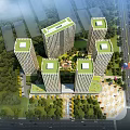 Modern High Rise Residential Buildings With Green Roofs Surrounding Greenery Roads And Square