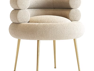 Modern Faux Fur Upholstered Dining Chair With Round Arms And Gold Metal Legs 3d model