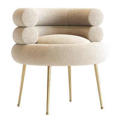 Modern Faux Fur Upholstered Dining Chair With Round Arms And Gold Metal Legs 3d model