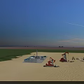 Industrial Plant Featuring Red Oil Pumps Sand Dunes Truck And Blue Sky Desert Scene