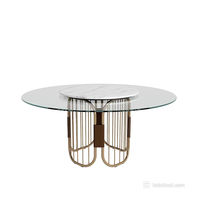 Elegant Modern Round Coffee Table With Glass Top Marble Surface And Metal Base 3d model