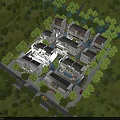 Aerial View Planning of Illuminated Residential Buildings With Trees and Landscaped Layout
