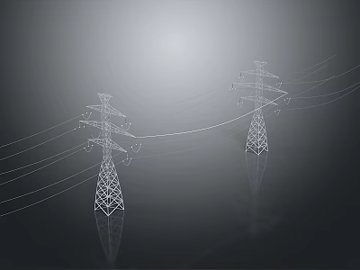 White High Voltage Tower Sculpture With Intricate Structure And Reflections On Black Background 3d model