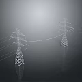 White High Voltage Tower Sculpture With Intricate Structure And Reflections On Black Background