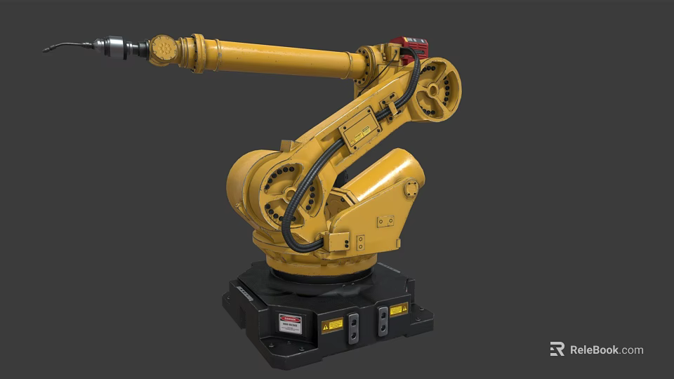 Yellow Industrial Robot Arm With Mechanical Joints Base And Structure Components 3d model 
