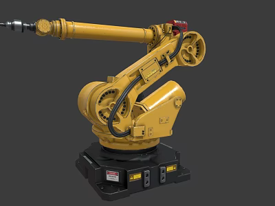 Yellow Industrial Robot Arm With Mechanical Joints Base And Structure Components 3d model