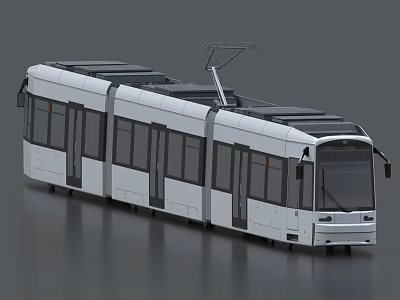 White Modern Tram With Multiple Carriages Overhead Lines And Large Windows 3d model