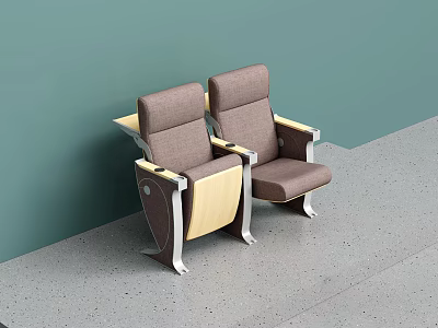 Modern Public Chairs With Brown Upholstery Wooden Armrests Against Green Wall 3d model