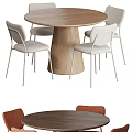 Modern Round Wooden Dining Table Set With White Chairs And Sturdy Base 3d model