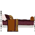 Elegant Double Bed With White Frame Black Decorative Details Dark Purple Quilt And Colorful Pillows