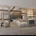 Elegant Modern Restaurant Interior With Open Layout Marble Buffet And Gold Decor