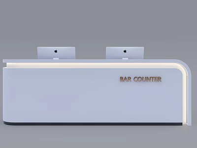 Modern Light Blue Bar Counter With Curved Design And Dual Computer Monitors 3d model
