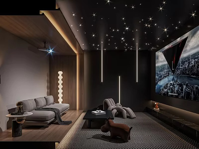 Modern Home Theater With Star Ceiling And Comfortable Seating 3d model